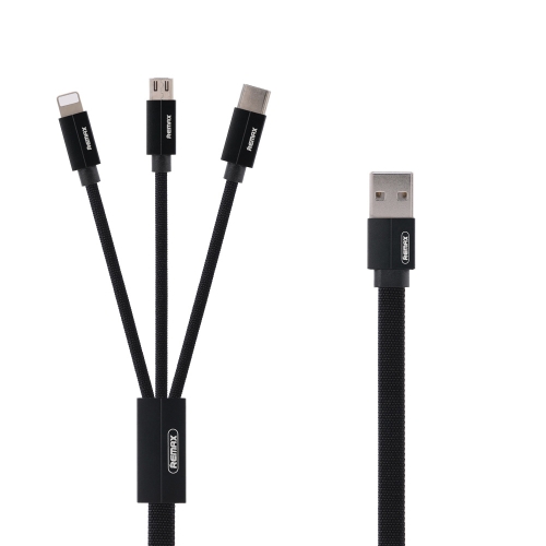 

REMAX RC-094TH 1m 2.4A 3 in 1 USB to 8 Pin & USB-C / Type-C & Micro USB Fast Charging Data Cable(Black)