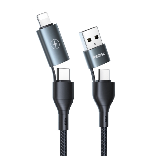

REMAX RC-011 1.2m 2.4A 4-in-1 USB to USB-C / Type-Cx2 + 8 Pin Fast Charging Data Cable(Black)