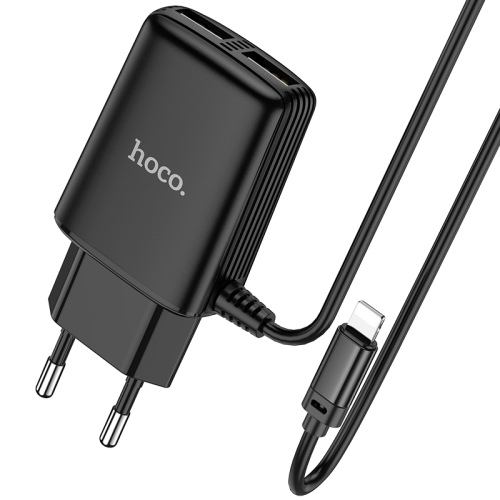 

Hoco C82A Yuedian 2.4A Dual USB Charger Travel Charger with 8 Pin Interface Cable, Length: 1m, EU Plug(Black)