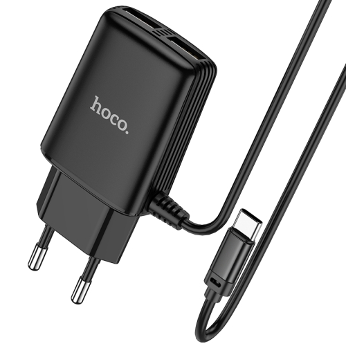 

Hoco C82A Yuedian 2.4A Dual USB Charger Travel Charger with Type-C Interface Cable, Length: 1m, EU Plug(Black)