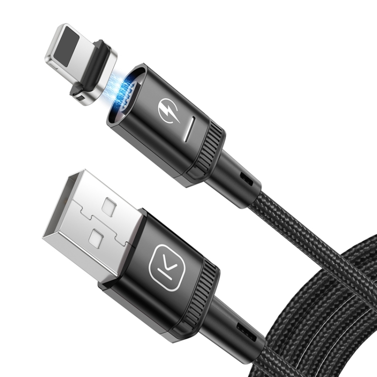 

KUULAA KL-X25 1m USB to 8 Pin Flat Magnetic Metal Connector Nylon Braided Magnetic Data Cable (Black)