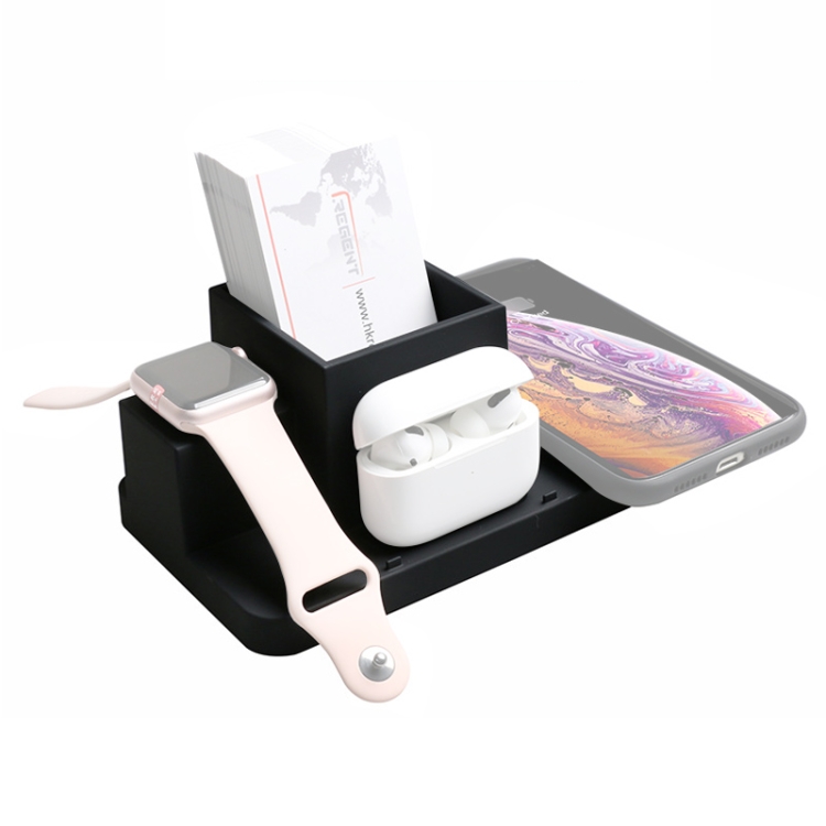

4 in 1 8 Pin Earphone Jack + Watch Wireless Charger + Phone Wireless Charger Multifunctional Charging Base with Stand & Storage Box
