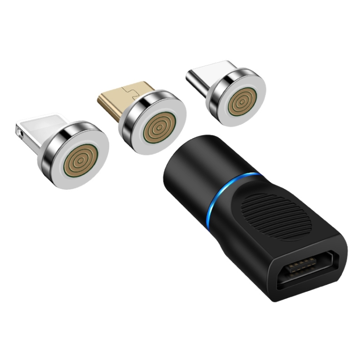 

4 in 1 3A 8 Pin & USB-C / Type-C & Micro USB Zinc Alloy Magnetic Charging Head + Micro USB Magnetic Charging Adapter Set(Black)