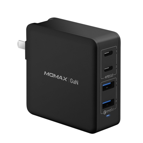 

MOMAX UM23CND 100W 4 USB Ports GaN Gallium Nitride Fast Charging Travel Charger Power Adapter (Black)