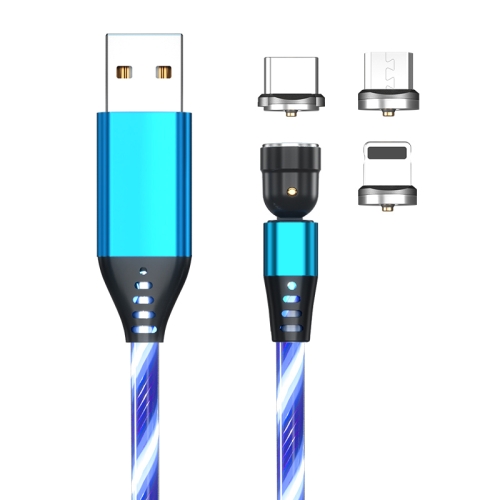

3 in 1 2.4A USB to 8 Pin + Micro USB + USB-C / Type-C 540 Degree Bendable Streamer Magnetic Data Cable, Cable Length: 1m (Blue)