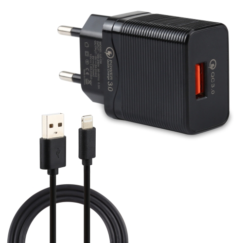 

LZ-728 2 in 1 18W QC 3.0 USB Interface Travel Charger + USB to 8 Pin Data Cable Set, EU Plug, Cable Length: 1m(Black)
