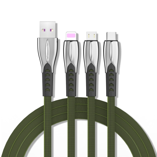 

3A 3 in 1 USB to 8Pin + Micro USB + USB-C / Type-C Zinc Alloy Super-fast Charging Cable (Green)