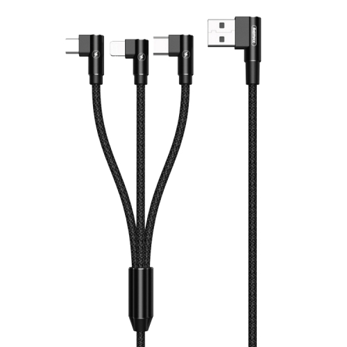 

REMAX RC-167th 3 in 1 2.1A USB to 8 Pin + USB-C / Type-C + Micro USB Range Series Elbow Charging Cable, Cable Length: 1m (Black)