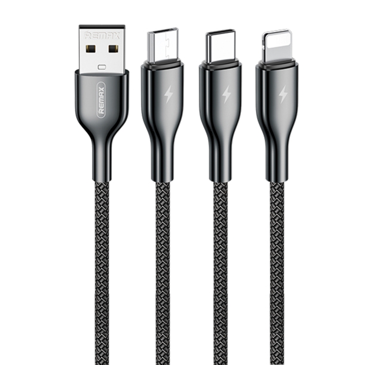 

REMAX RC-092th Kingpin Series 3.1A 3 in 1 Charging Cable, Cable Length: 1.2m (Black)
