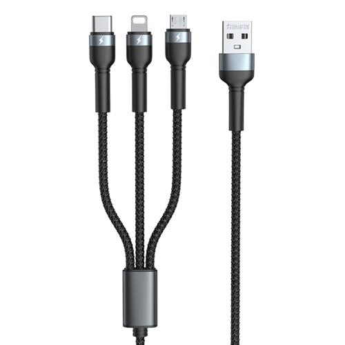 

REMAX RC-124th Jany Series 3.1A 3 in 1 USB to Type-C + 8 Pin + Micro USB Charging Cable, Cable Length: 1.2m(Black)