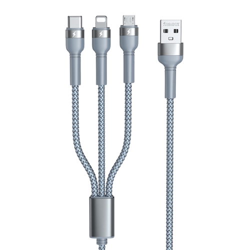 

REMAX RC-124th Jany Series 3.1A 3 in 1 USB to Type-C + 8 Pin + Micro USB Charging Cable, Cable Length: 1.2m(Silver)