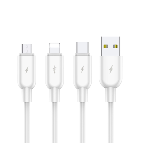 

TOTUDESIGN B3B-007 Rhinoceros Series 3.5A USB to 8 Pin + Micro USB + USB-C / Type-C PC + ABS + TPE Charging Data Sync Cable, Cable Length: 1.2m (White)