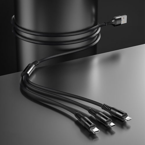 

WK WDC-125 2.0A 3 in 1 USB to 8Pin + Micro USB + USB-C / Type-C Speedy Series Charging Cable, Length: 1.2m (Black)
