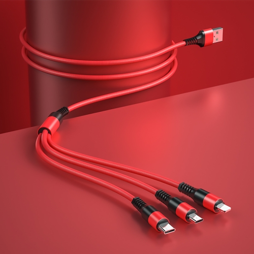 

WK WDC-125 2.0A 3 in 1 USB to 8Pin + Micro USB + USB-C / Type-C Speedy Series Charging Cable, Length: 1.2m (Red)