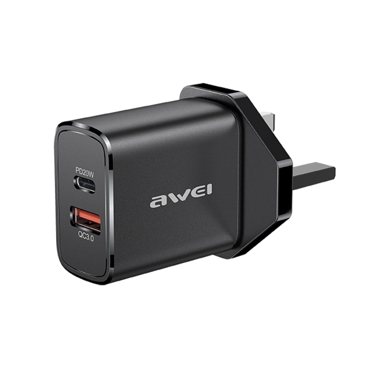 

awei PD8 20W QC + PD Fast Charging Travel Charger Power Adapter, UK Plug (Black)