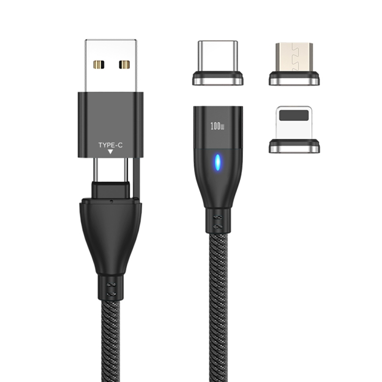 

FLOVEME YXF221434 PD 100W 6 in 1 USB / USB-C / Type-C to 8 Pin + Micro USB + USB-C / Type-C Magnetic Braided Fast Charging Data Cable with Light, Length: 1.8m(Black)