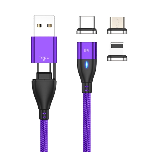 

FLOVEME YXF221434 PD 100W 6 in 1 USB / USB-C / Type-C to 8 Pin + Micro USB + USB-C / Type-C Magnetic Braided Fast Charging Data Cable with Light, Length: 1.8m(Purple)