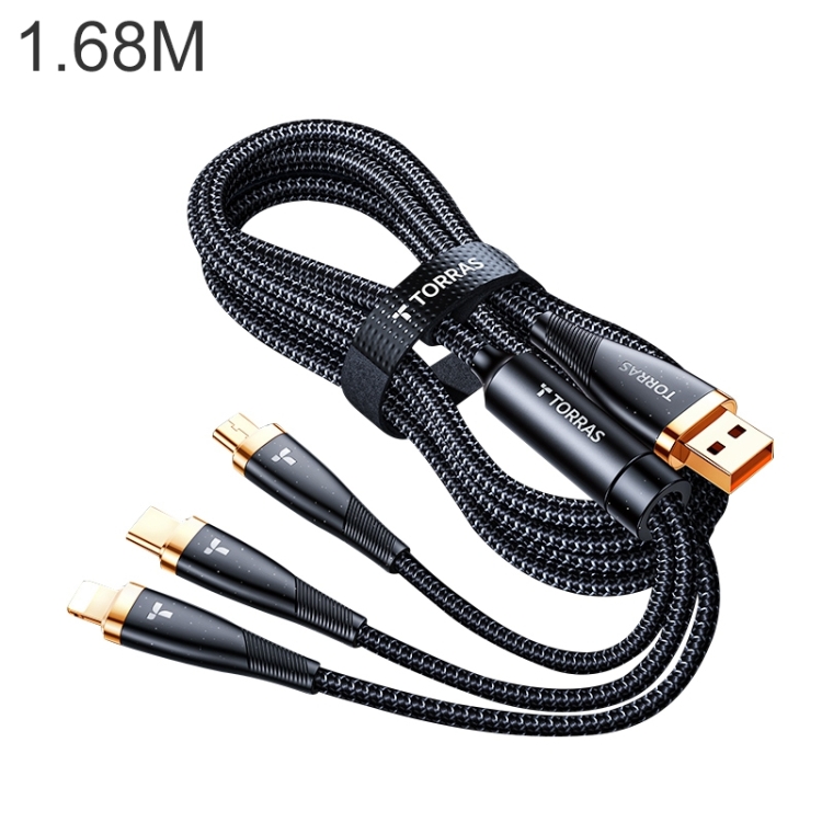 

TORRAS 3A USB-A to USB-C / Type-C to 8 Pin + USB-C / Type-C + Micro USB 3 in 1 Fast Charge Data Cable, Length: 1.68m(Black)