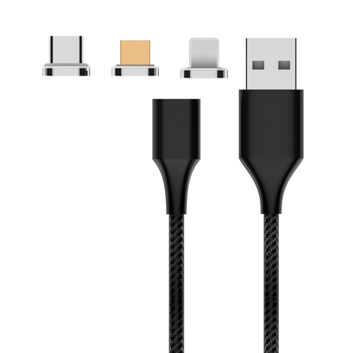 

M11 3 in 1 5A USB to 8 Pin + Micro USB + USB-C / Type-C Nylon Braided Magnetic Data Cable, Cable Length: 1m (Black)