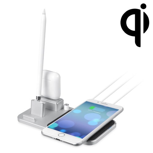 

Qi Standard Quick Wireless Charger 10W, For iPhone, Galaxy, Xiaomi, Google, LG, Apple Pencil, AirPods and other QI Standard Smart Phones (Silver)