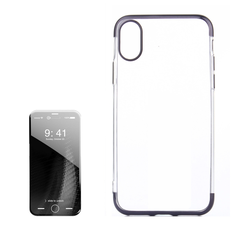 

For iPhone X / XS Three Sections Electroplating Side TPU Protective Back Cover Case(Black)
