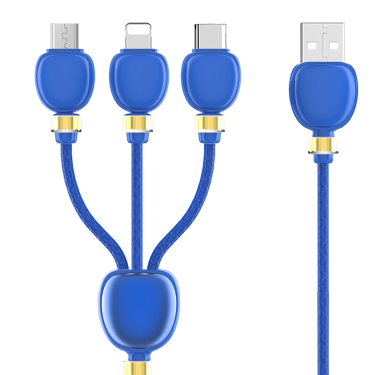 

1.5m 2A 3 in 1 USB to 8Pin + Micro USB + USB-C / Type-C Lantern Charging Cable (Blue)