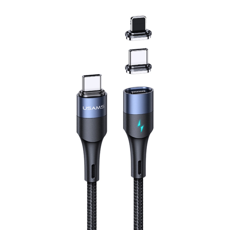 

USAMS US-SJ495 U66 Type-C / USB-C to 8 Pin + USB-C / Type-C 2 in 1 PD Aluminum Alloy Magnetic Fast Charging Data Cable, Length: 1.2m