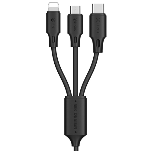 

WK WDC-103 3A 3 In 1 8 Pin + Micro USB + Type-C / USB-C Fullspeed Pro Charging Data Cable, Length: 1.15m (Black)