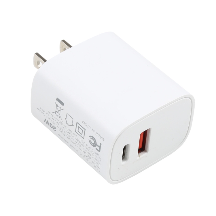 

U087 20W USB-C / Type-C + USB Ports Fast Charging Travel Charger, US Plug