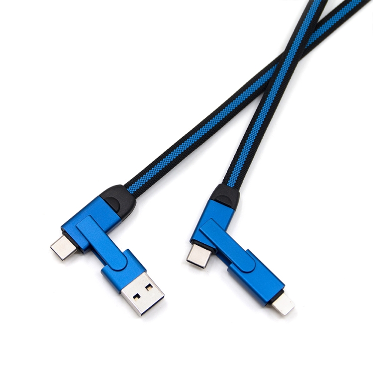 

FLOVEME YXF221464 PD 60W 3A 6 in 1 USB / USB-C / Type-C to 8 Pin + Micro USB + USB-C / Type-C Braided Fast Charging Data Cable, Length: 1m(Blue)