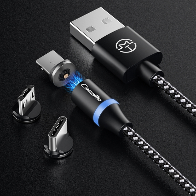 

CaseMe Series 2 3 in 1 USB to Type-C/ USB-C + 8 Pin + Micro USB Magnetic Charging Cable (Black)