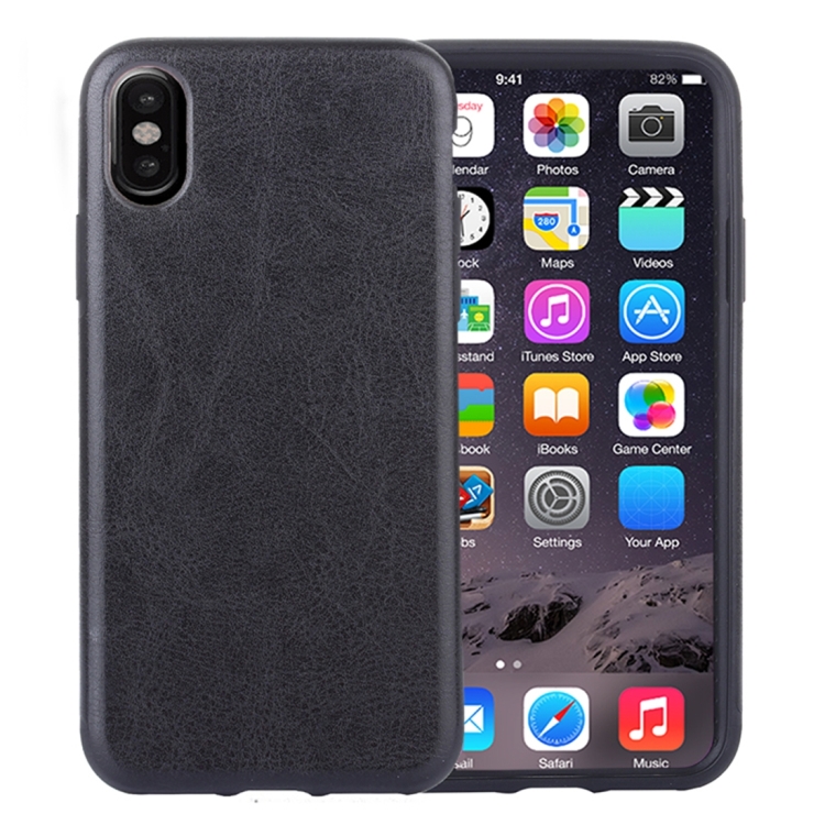 

For iPhone X / XS Crazy Horse Texture TPU + Paste Skin Protective Back Cover Case(Black)