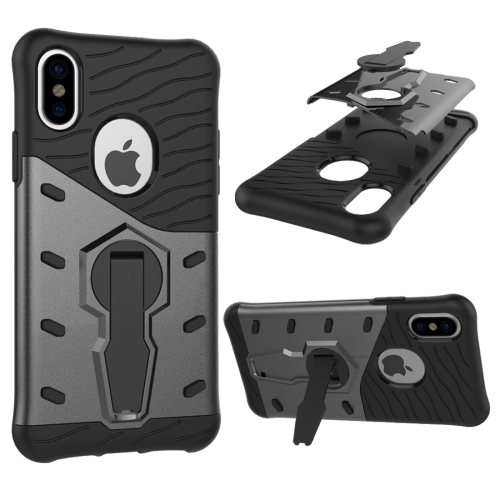 

For iPhone X / XS Shock-Resistant 360 Degree Spin Sniper Hybrid Cover TPU + PC Combination Case with Holder(Black)
