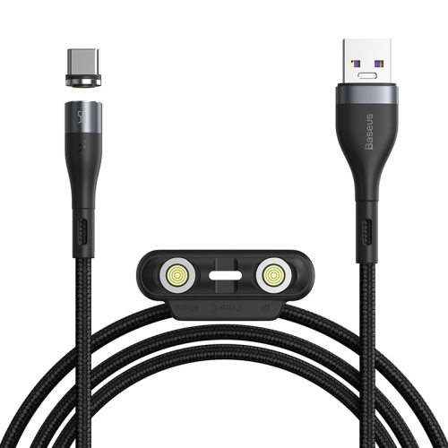 

Baseus 5A USB to 8 Pin + USB-C / Type-C + Micro USB Zinc Magnetic Fast Charging Sync Data Cable, Length: 1m(Black Grey)