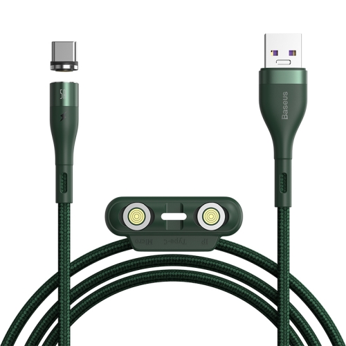 

Baseus 5A USB to 8 Pin + USB-C / Type-C + Micro USB Zinc Magnetic Fast Charging Sync Data Cable, Length: 1m(Dark Green)