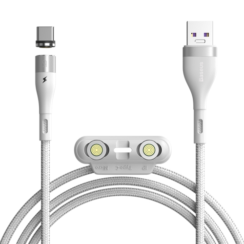 

Baseus 5A USB to 8 Pin + USB-C / Type-C + Micro USB Zinc Magnetic Fast Charging Sync Data Cable, Length: 1m(White)