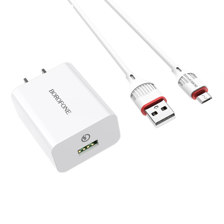 

BOROFONE BA21 QC3.0 Long Journey Single Port Charger Power Adapter Set with Micro Charging Cable, US Plug