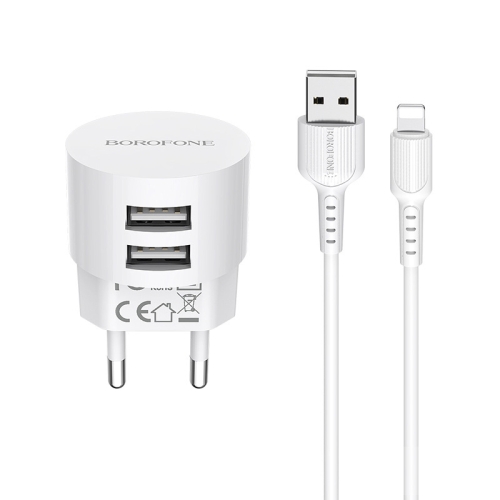 

BOROFONE BA23A 2.1A Brilliant Dual Port Charger Power Adapter Set with 8 Pin Charging Cable, EU Plug