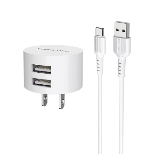 

BOROFONE BA23 2.1A Brilliant Dual Port Charger Power Adapter Set with USB-C / Type-C Charging Cable, US Plug