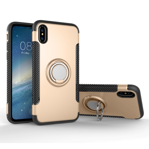 For   iPhone X / XS    Magnetic 360 Degree Rotation Ring Armor Protective Case(Gold)
