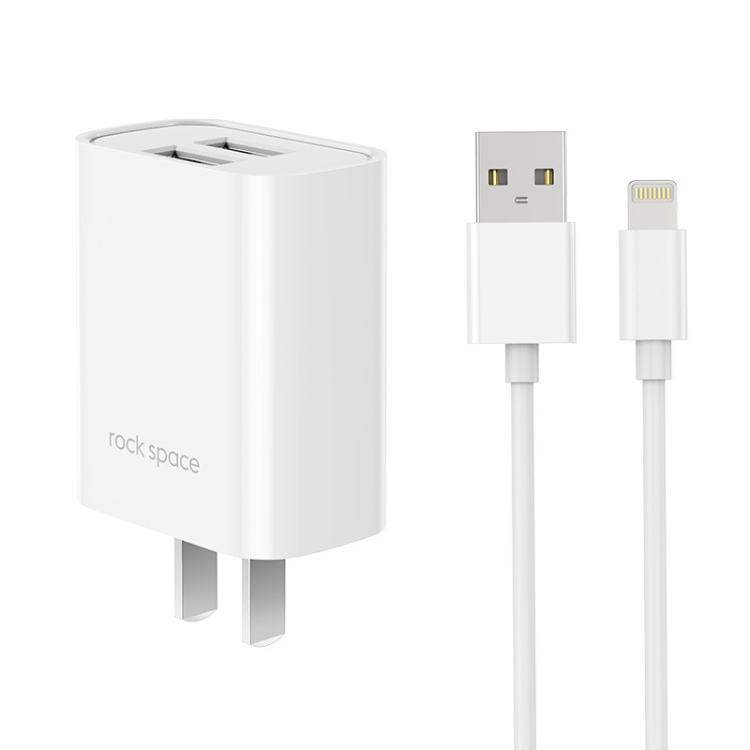 

ROCK Space T22 Pro 2.1A Dual USB Port Travel Charger + S08 USB to 8 Pin Data Cable Set, CN Plug(White)