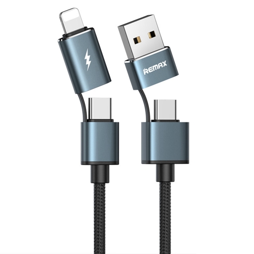 

REMAX RC-020t 2.4A Aurora Series 4 in 1 8 Pin + USB +2 x Type-C Data Snyc Charging Cable, Cable Length: 1m(Black)