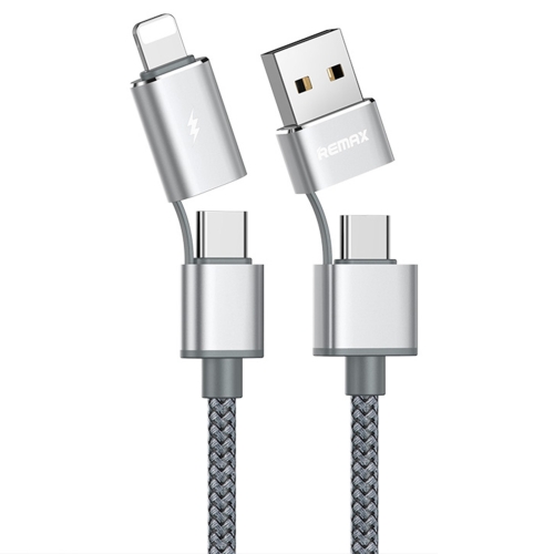 

REMAX RC-020t 2.4A Aurora Series 4 in 1 8 Pin + USB +2 x Type-C Data Snyc Charging Cable, Cable Length: 1m(Silver)