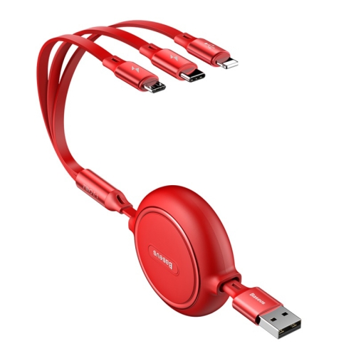 

Baseus Golden Loop 1.2m 3.5A 3 in 1 USB to USB-C / Type-C + 8Pin + Micro USB Retractable Data Syn Charging Cable(Red)