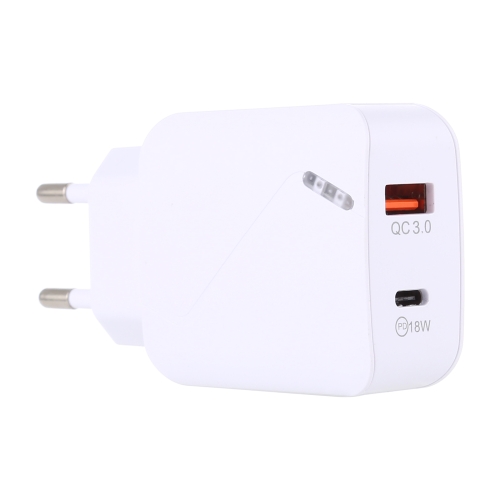 

LZ-819A+C QC3.0 USB + PD 18W USB-C / Type-C Interfaces Travel Charger with Indicator Light, EU Plug (White)