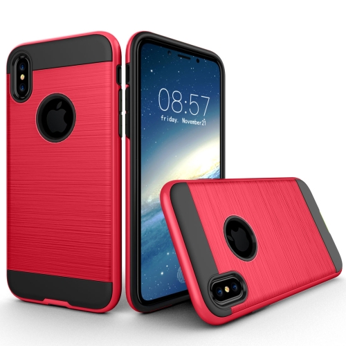 

For iPhone X / XS Brushed Texture TPU + PC Dropproof Protective Back Cover Case (Red)