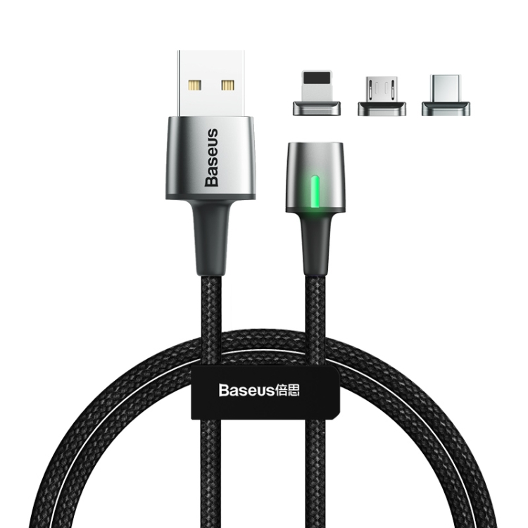 

Baseus 2.4A USB to 8 Pin + USB-C / Type-C + Micro USB Zinc Magnetic Charging Sync Data Cable, Length: 2m