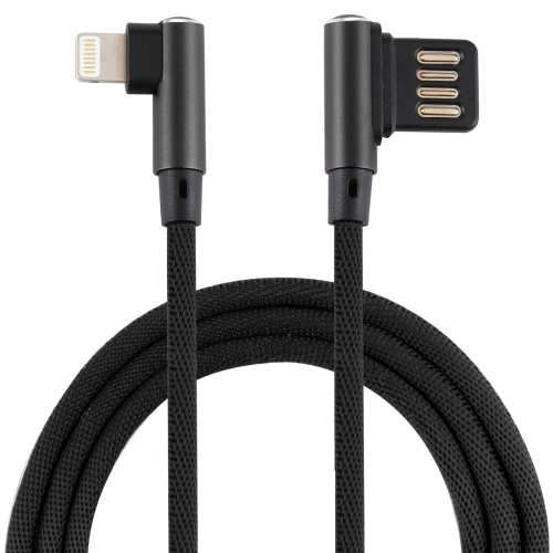 

2A USB Elbow to 8 Pin Elbow Braided Data Cable, Cable Length: 2m(Black)