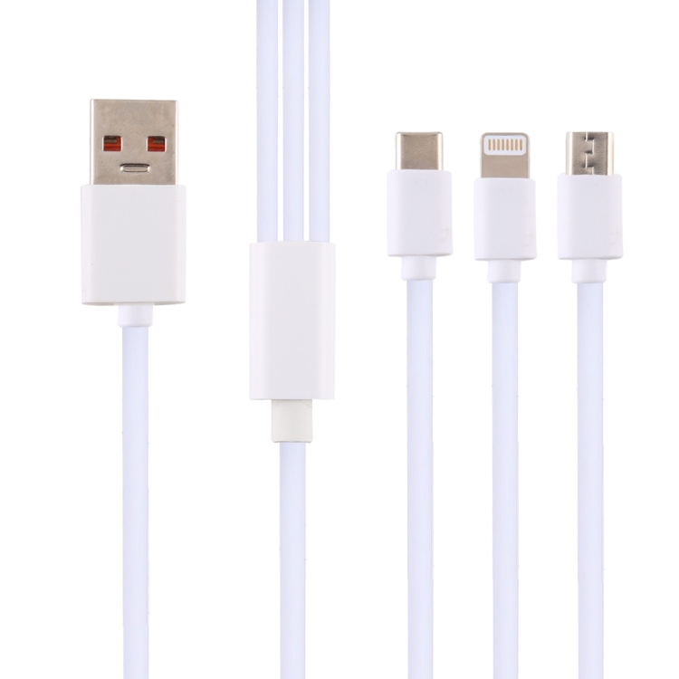 

USB Male to 8 Pin + USB-C / Type-C + Micro USB Male Interface TPE Charge Cable, Length: 1.2m (White)