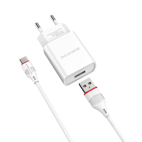 

BOROFONE BA20A 2.1A Sharp Single Port Charger Power Adapter Set with USB-C / Type-C Charging Cable, EU Plug(White)